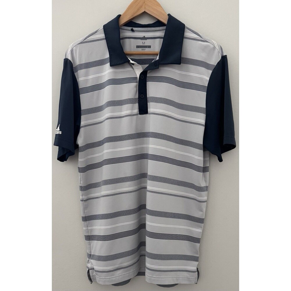 Adidas Men’s Medium Navy/Gray Striped Golf Polo